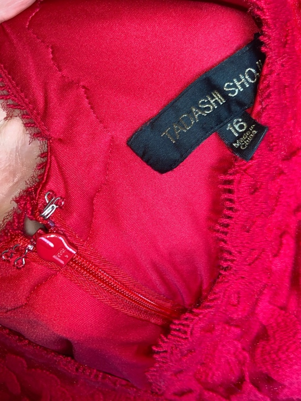 Red Lace V-Neck Women's Dress - Picture 3 of 4